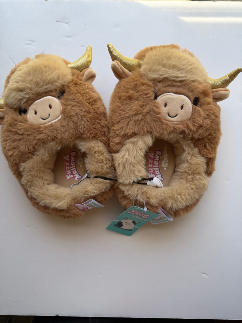 Squishmallows Brown Plush Animal Slippers with Gold Horns